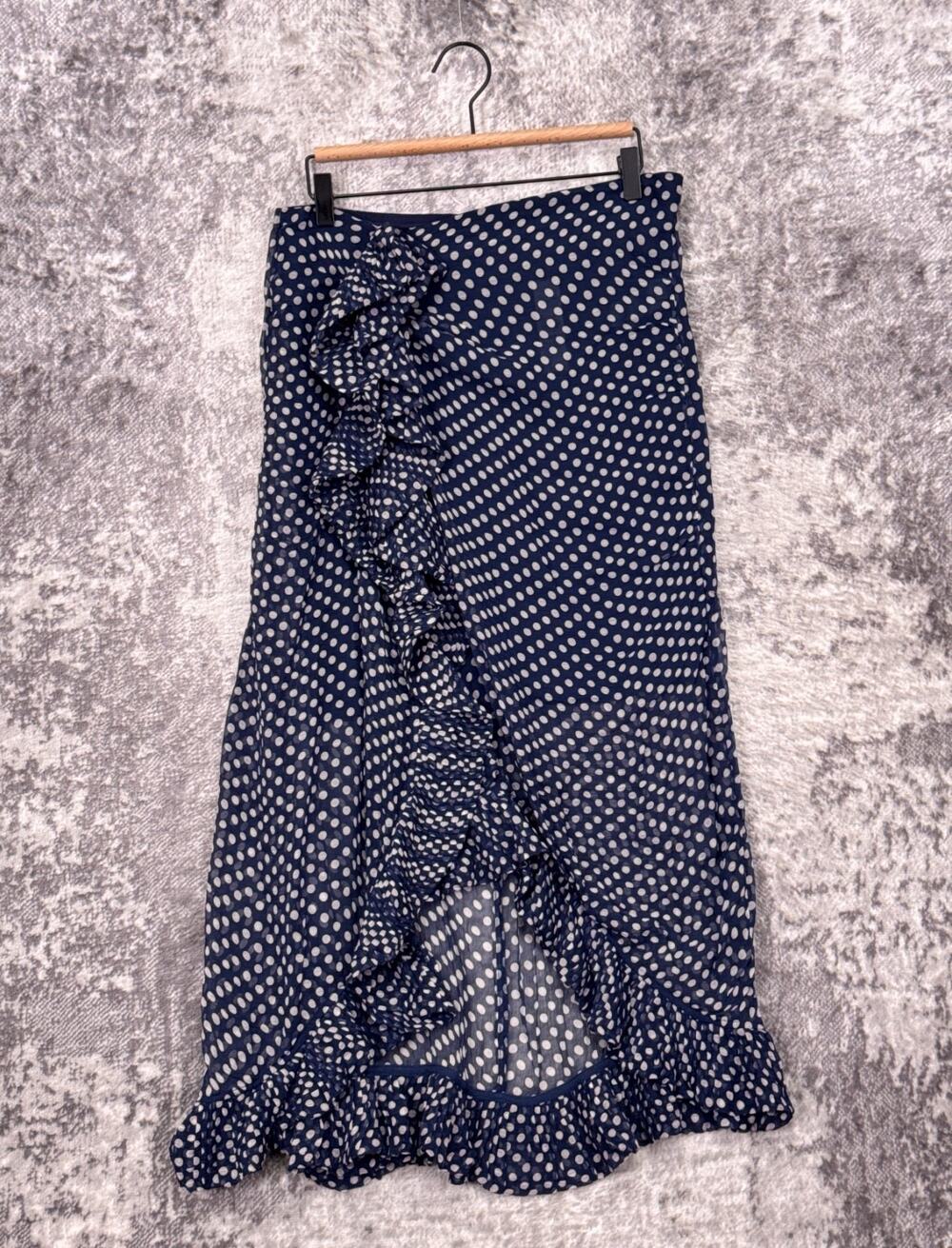 New J Crew Collection Skirt 12 Womens Chiffon Blue Polka Dot Midi Ruffle